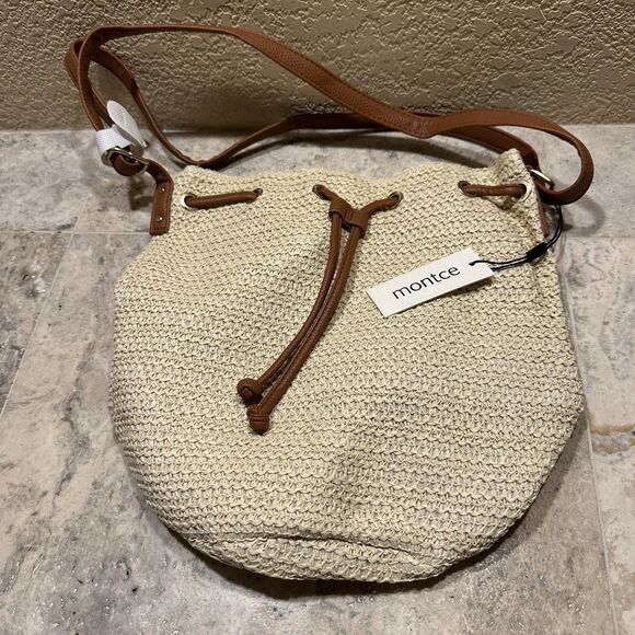 Montce Ali Bucket Bag Brown One Size New with Tags Straw Purse - Picture 1 of 2